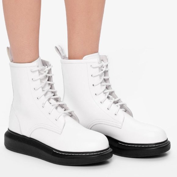 ALEXANDER MCQUEEN Hybrid Lace up Combat BOOTS Size 41 11 White